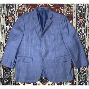 Marzoni L&K Tailors Hand Made Men's Bespoke Gray & Blue Plaid Wool Blazer Italy
